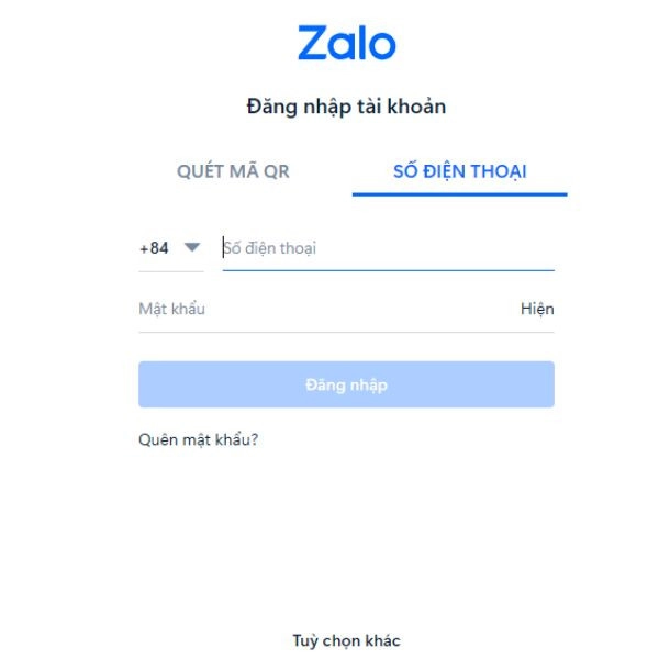Đăng nhập Zalo dùng số điện thoại