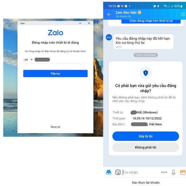 Đăng nhập Zalo trên máy tính bằng đăng nhập trên thiết bị di động