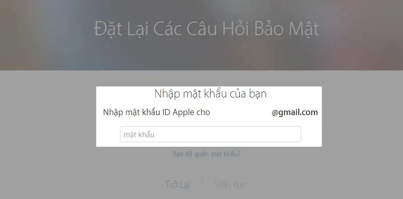 Nhập mã bảo mật hoặc Nhập mật khẩu cho Apple ID vừa nhập