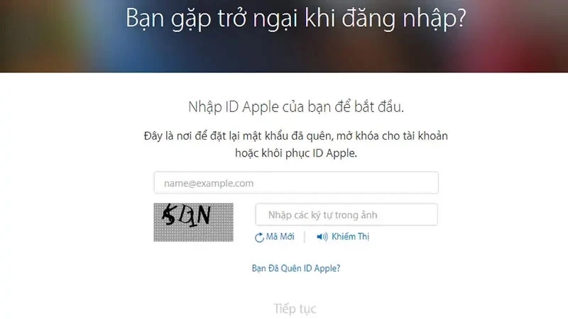 Đăng nhập vào Apple ID