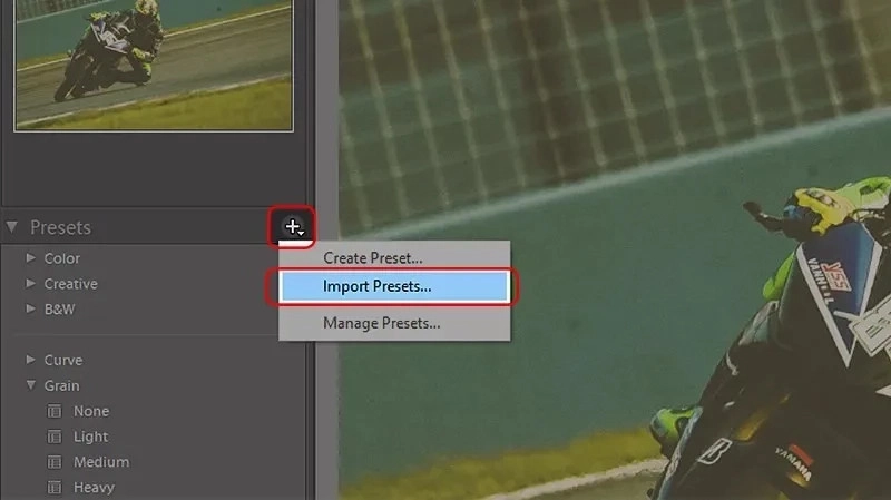 Chọn Import Presets để thêm presets vừa tải từ bên ngoài