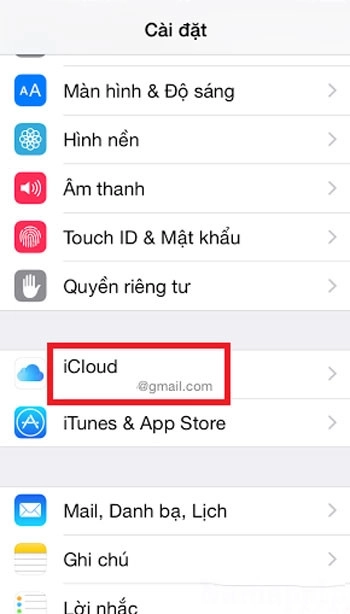 Tiến hành vài Cài đặt chọn mục iCloud