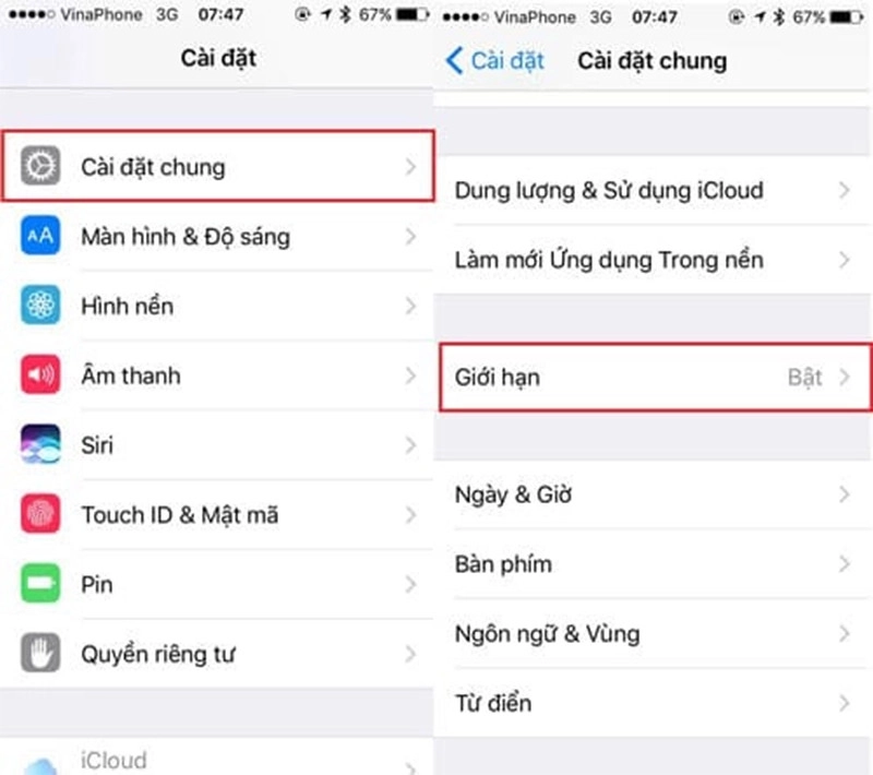 Tắt giới hạn trên iPhone