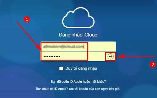 nhập tài khoản và mật khẩu iCloud