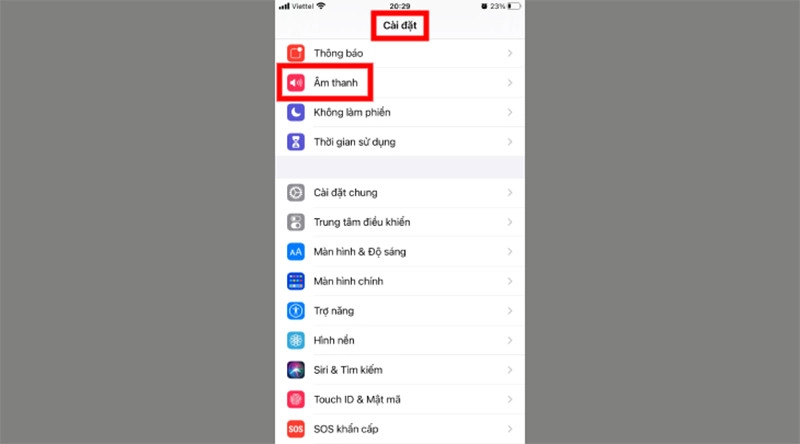 Bấm vào phần Cài Đặt trên điện thoại và chọn mục Âm Thanh