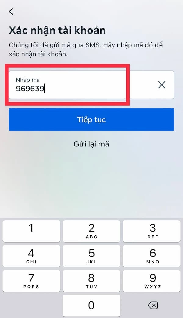 Nhập mã xác nhận qua điện thoại