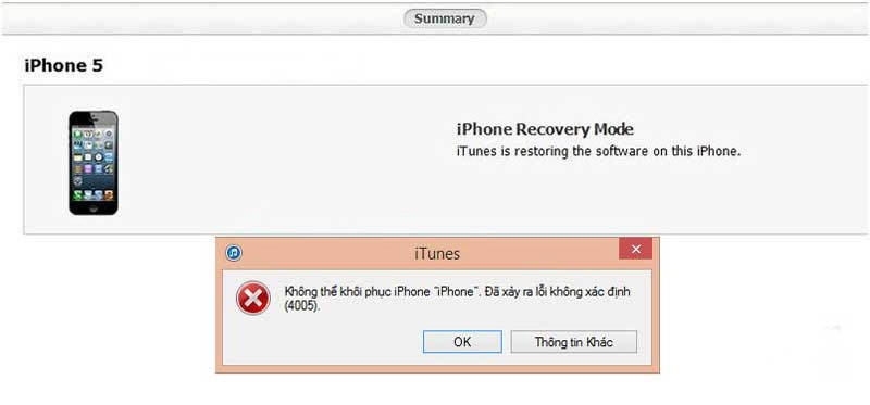 Dấu hiệu gây ra lỗi 4005 khi restore điện thoại iPhone