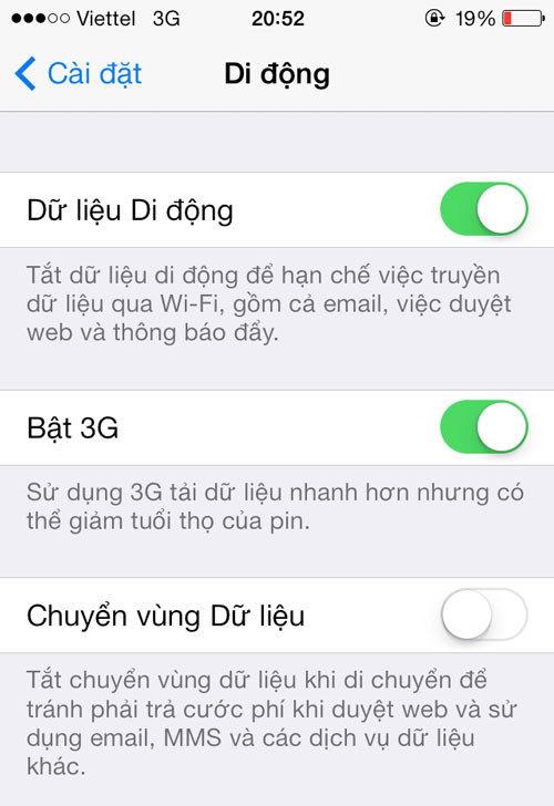 Cách bật tắt 3G thông  thường