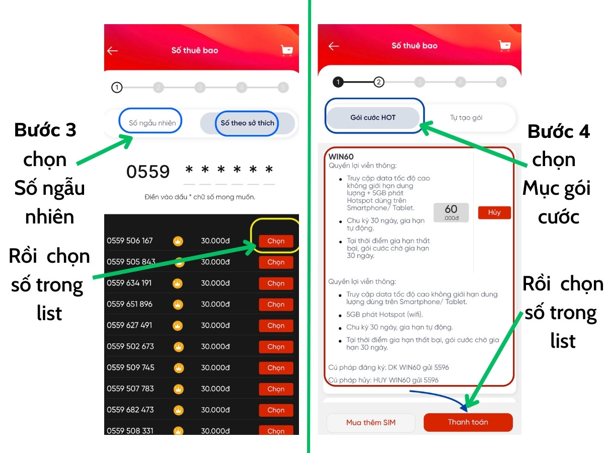 Chọn số rồi thanh toán