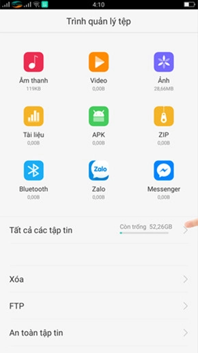 Vào quản lý tập tin để tìm file lưu trữ