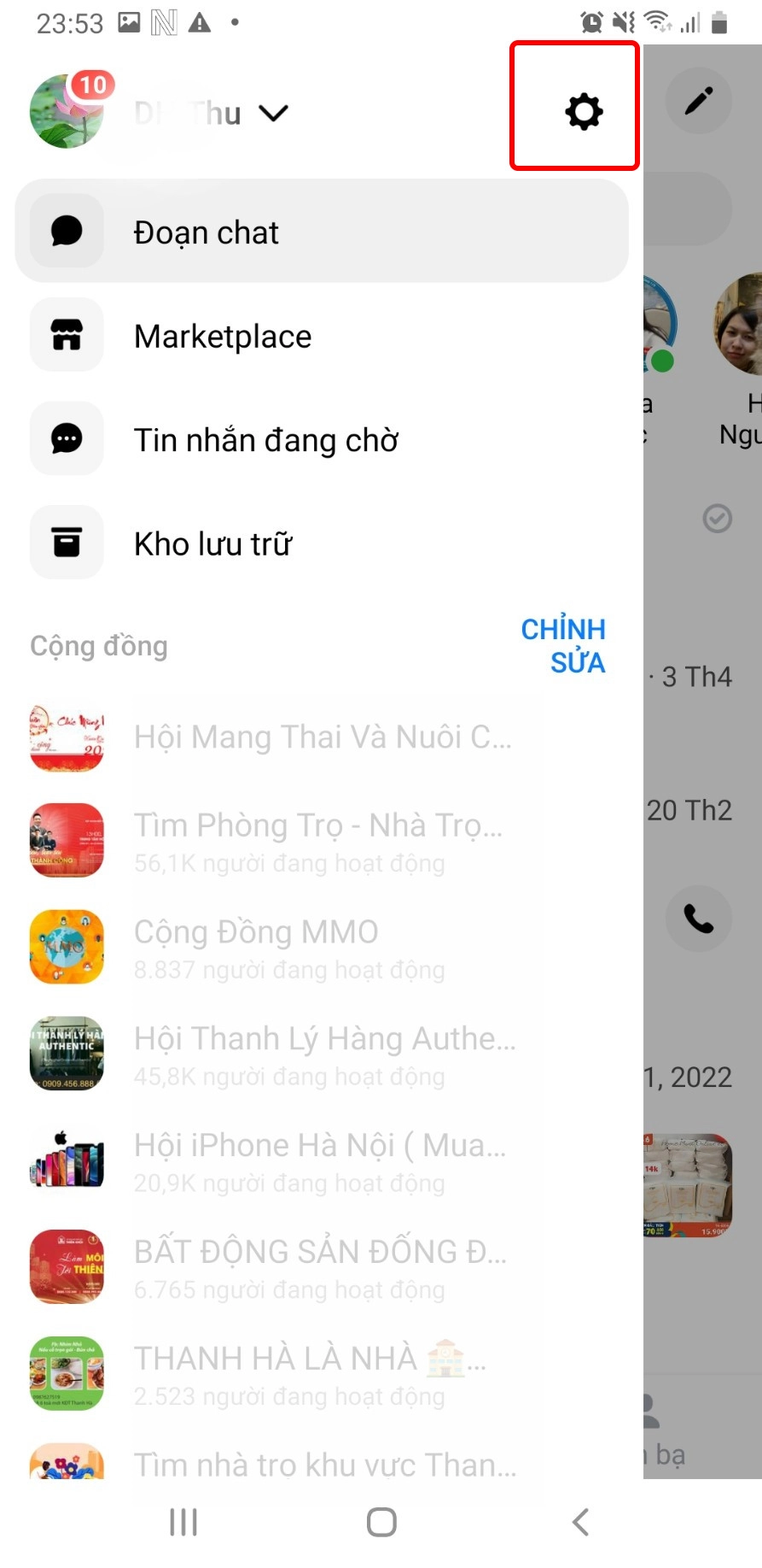 Chọn biểu tượng cài đặt