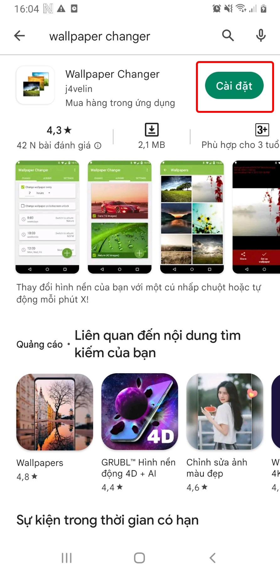 Tải và cài đặt ứng dụng có tên là Wallpaper Changer