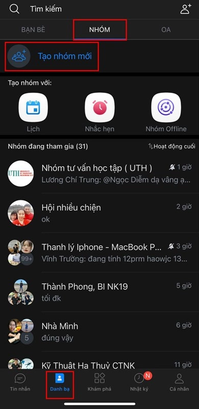 Chọn Tạo nhóm mới