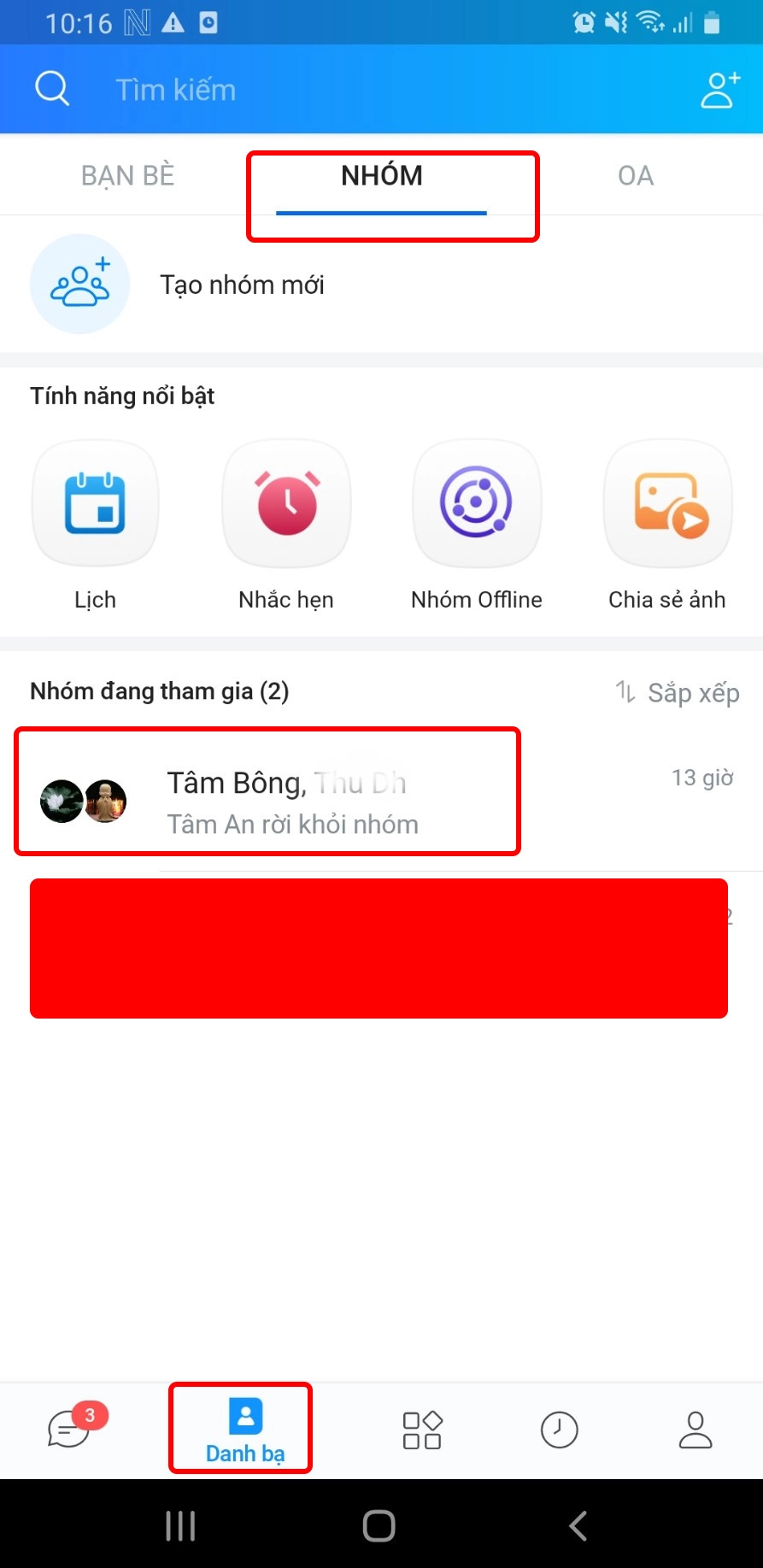 Chọn nhóm cần thêm thành viên