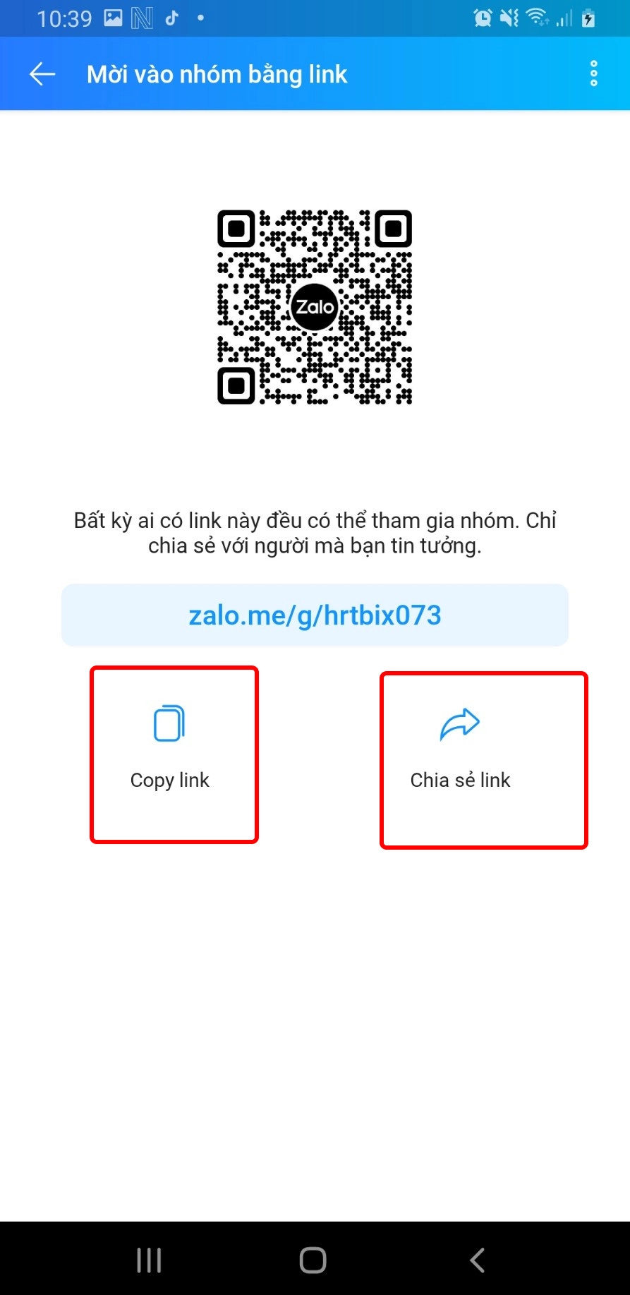 Chọn vào copy để gửi link