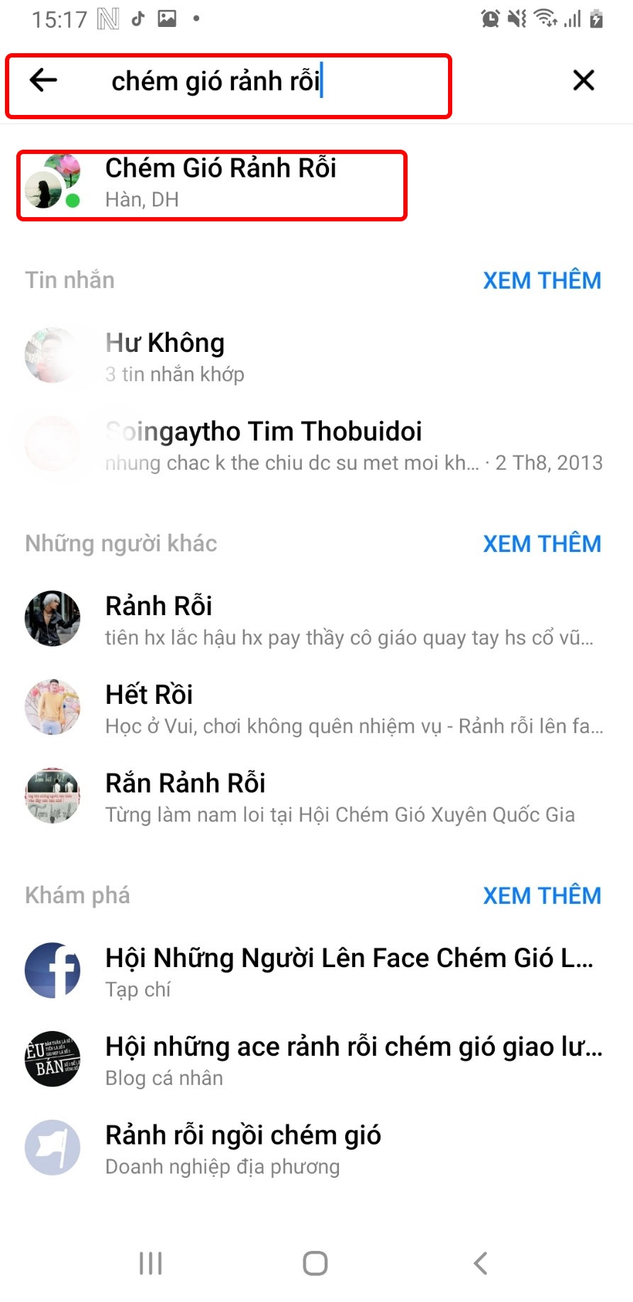 Gõ tên nhóm cần xóa trên thanh tìm kiếm