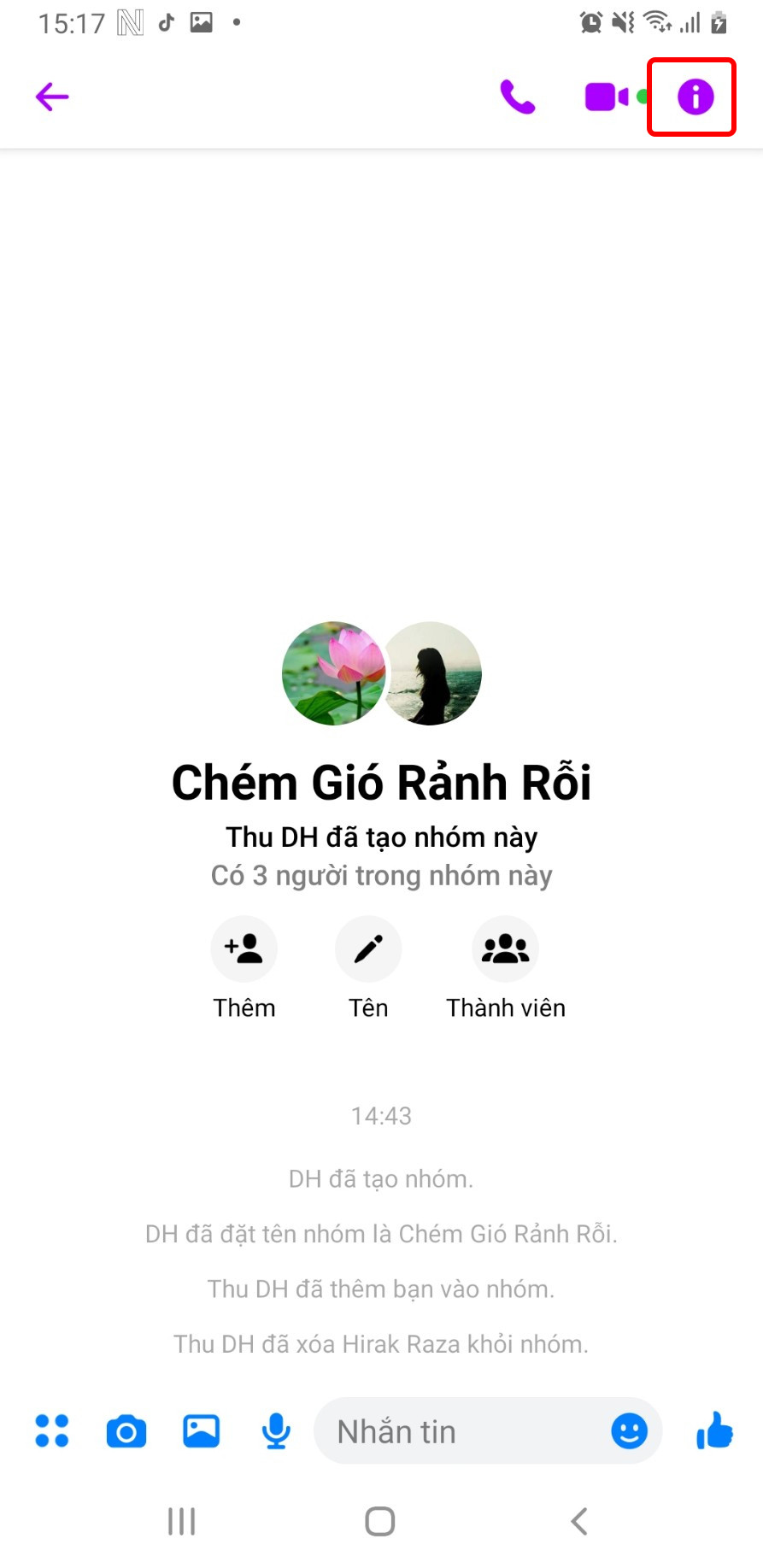 Chọn Remove frome group chat (xóa ra khỏi nhóm)