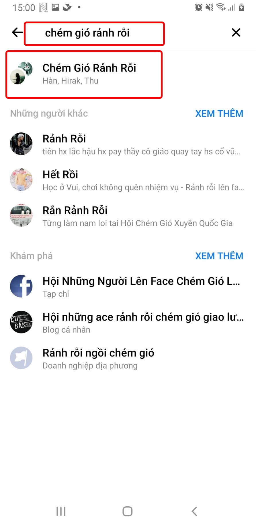 Gõ tên nhóm cần xóa