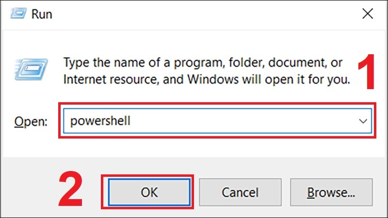 Nhập powershell trong hộp thoại Run