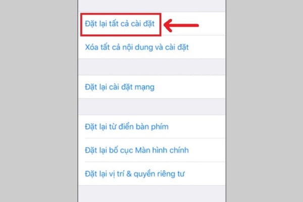 Đặt lại tất cả cài đặt