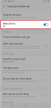 chọn Menu hỗ trợ