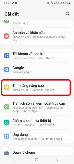 Chọn tiếp tính năng nâng cao