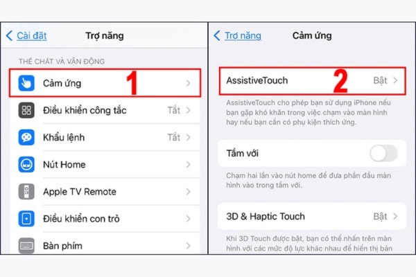 Bật tính năng assistiveTouch