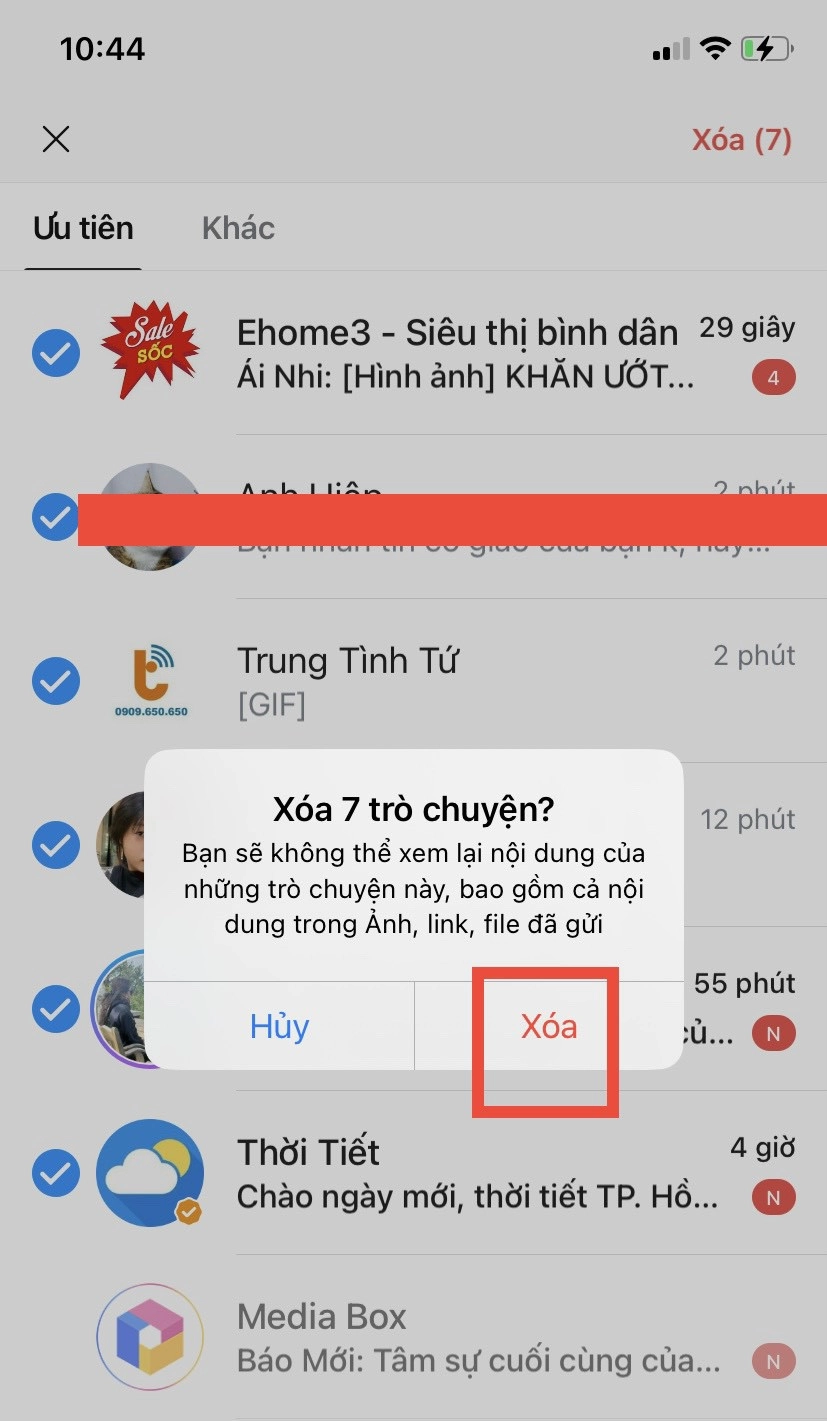 Cách xóa lịch sử chat Zalo 13