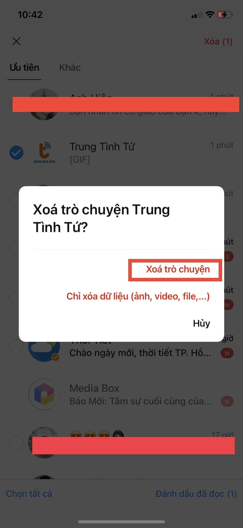 Cách xóa lịch sử chat Zalo 10