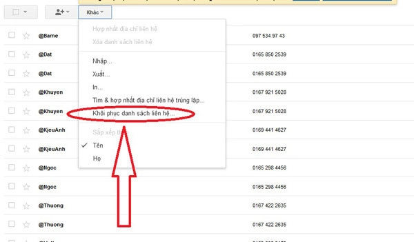 Khôi Phục Danh Bạ Gmail 3