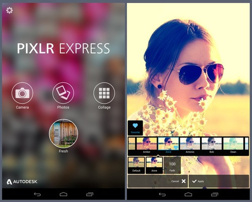 Giao diện của ứng dụng Pixlr ExPress