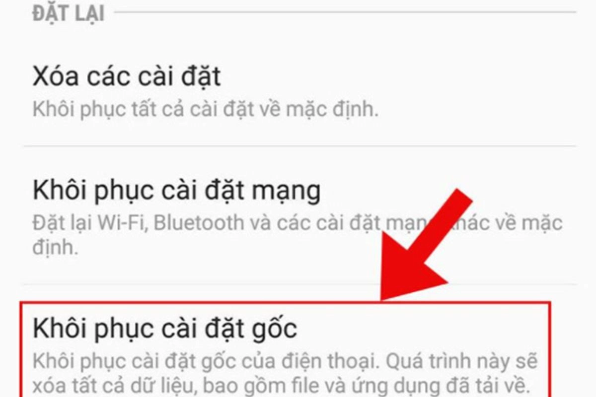 Khôi phục lại cài đặt gốc điện thoại Samsung