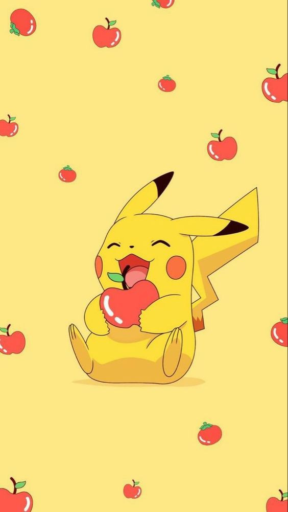 Hình nền pikachu cute ăn táo
