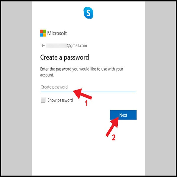 Nhập mật khẩu vào ô Create password