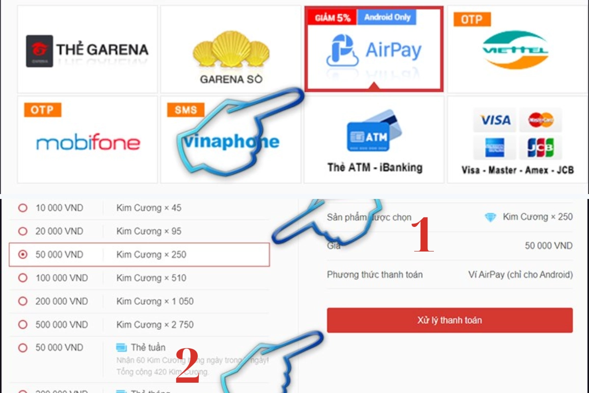 hướng dẫn chi tiết để nạp Kim Cương trong Free Fire sử dụng Ví Airpay