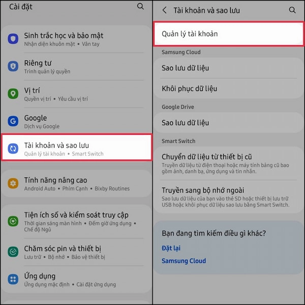 Thay đổi tài khoản Google để khắc phục lỗi