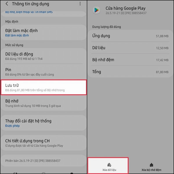 Xóa dữ liệu cache và data của ứng dụng CH Play