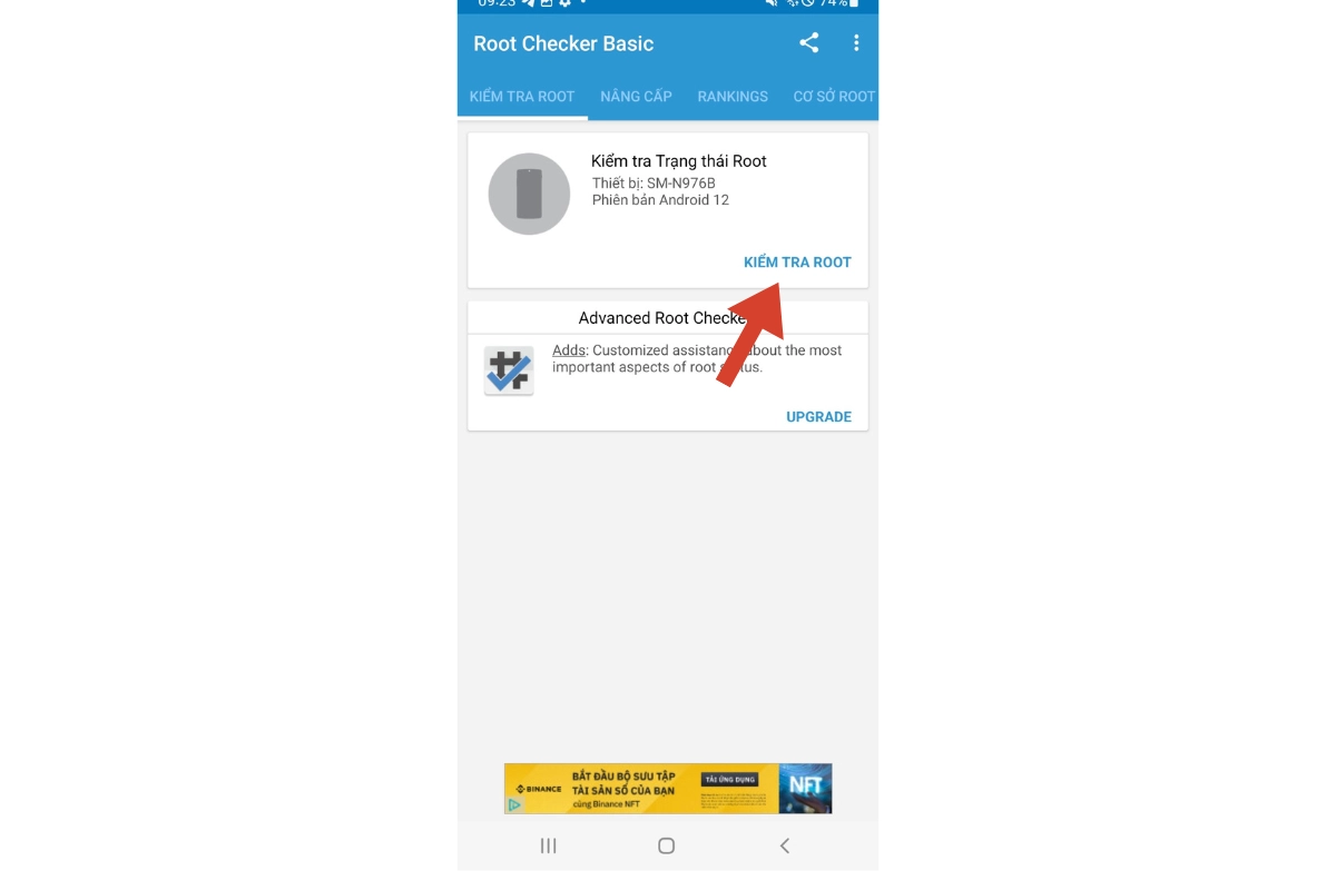 Bước 2 kiểm tra máy đã root chưa bằng root checker