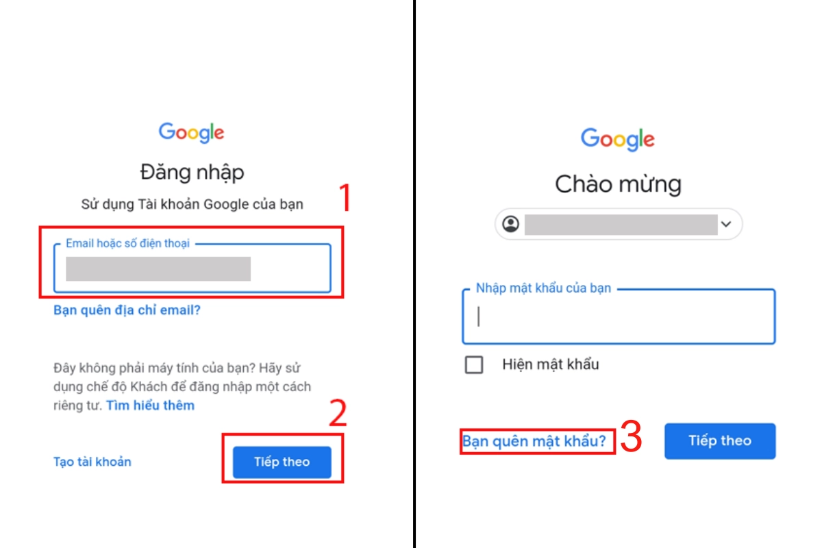 Truy cập tài khoản Google và chọn Bạn quên mật khẩu?