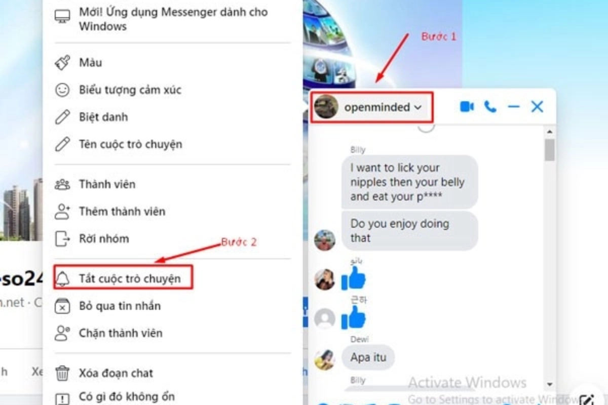 Tắt thông báo tin nhắn messenger máy tính