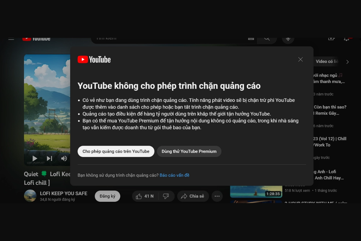 Thông báo cảnh báo từ Youtube