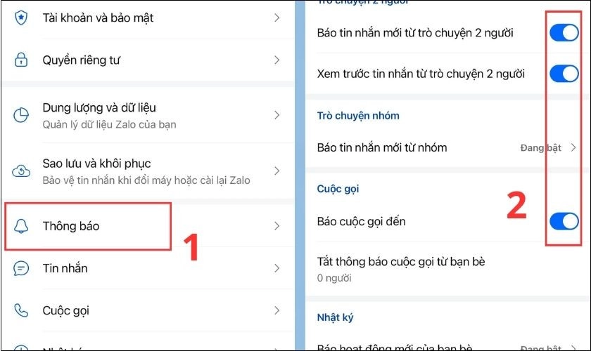 Bật cho phép thông báo tin nhắn