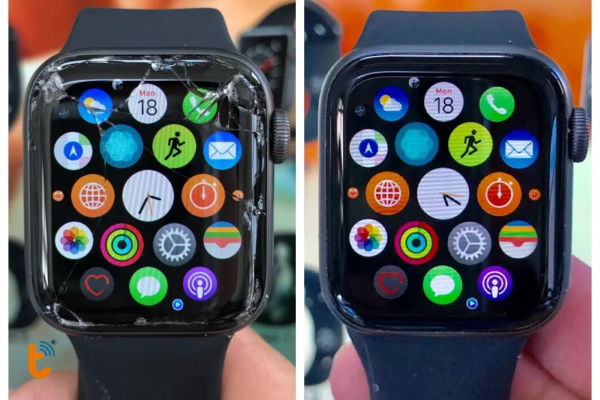 Trước và sau khi ép kính Apple Watch Series 4