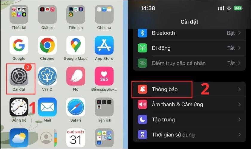 Mở ứng dụng Cài đặt rồi chọn Thông báo