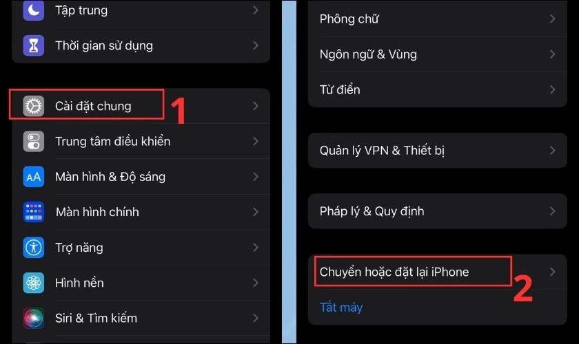 Thực hiện chuyển hoặc đặt lại iPhone để khôi phục cài đặt gốc điện thoại