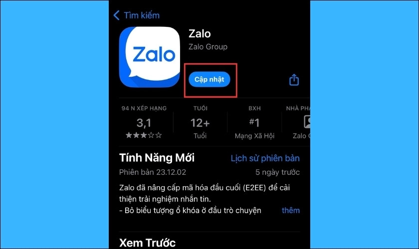 Cập nhật phiên bản mới cho Zalo