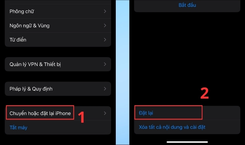Chọn Chuyển hoặc đặt lại iPhone sau đó chọn Đặt lại 