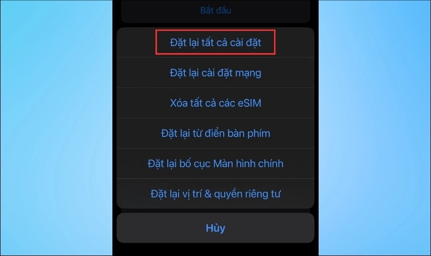 Chọn Đặt lại tất cả cài đặt