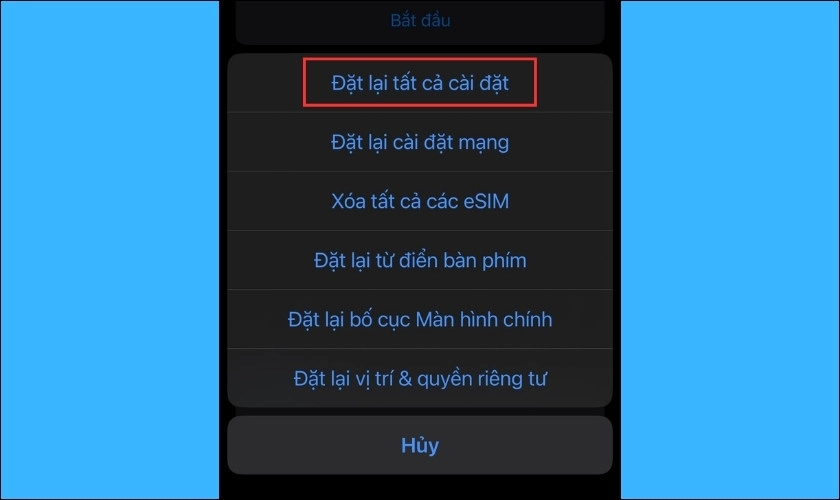 Chọn Đặt lại tất cả cài đặt