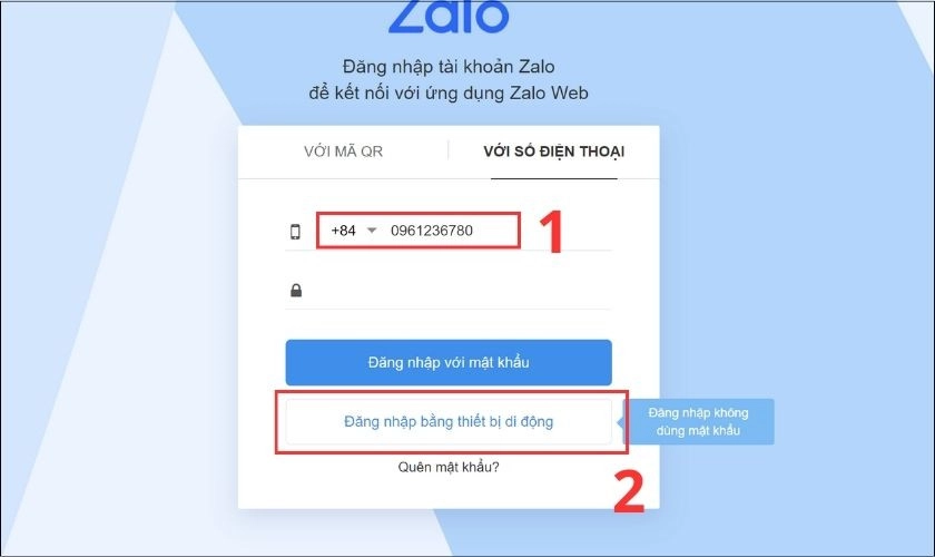 Đăng nhập Zalo bằng thiết bị di động